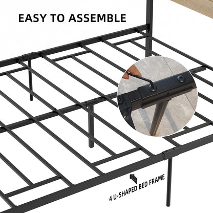 IDEALHOUSE Queen Size Bed Frame with Wood Headboard