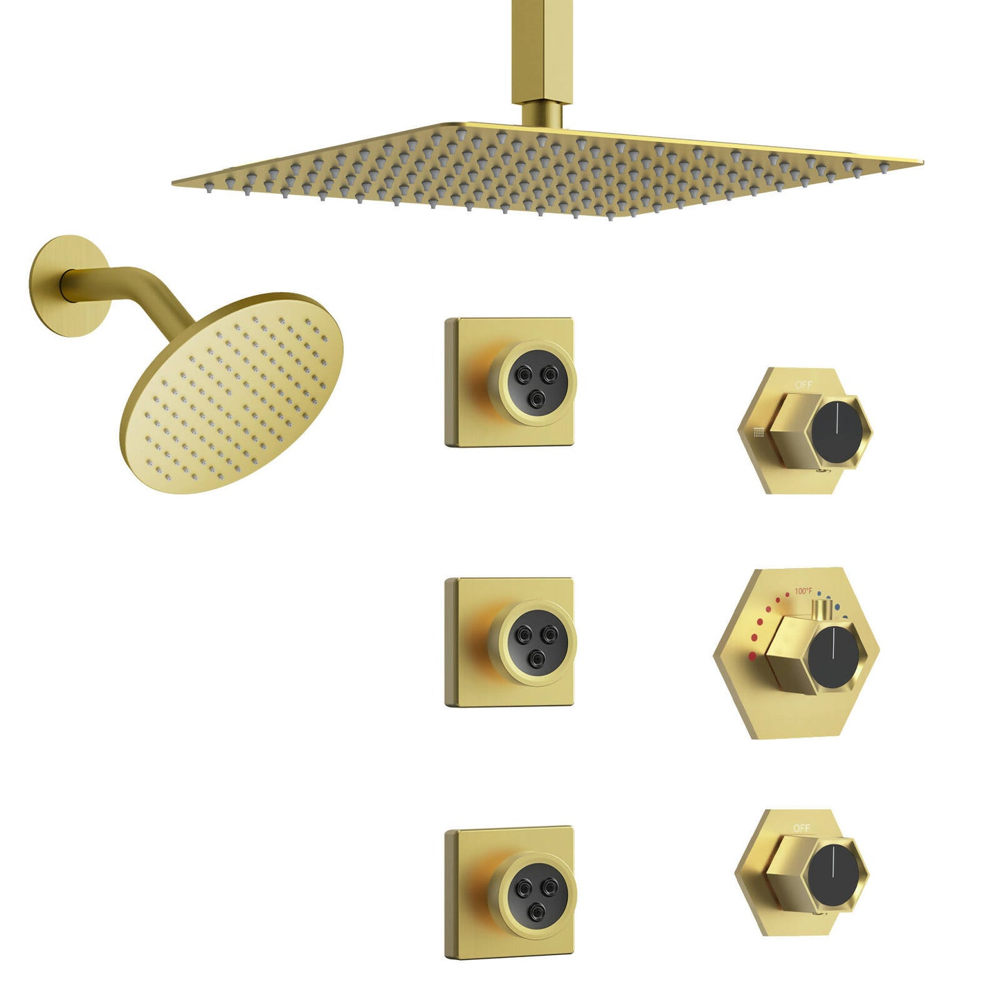 DualJet Spa 12" High-Pressure Rainfall Shower Faucet, Celling Mount, Rough in-Valve, 2.5 GPM